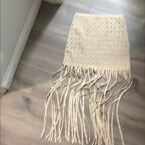 Zara Cream Asymmetrical Skirt with Fringe Detail